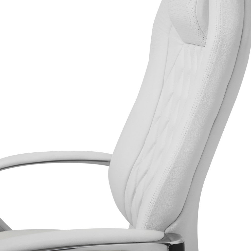 Modern Ergonomic Sterling Leather Executive Chair with Aluminum Base, White