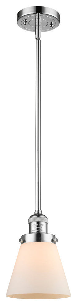 1-Light Small Cone 6" Pendant, Polished Chrome, Glass: Matte White Cased