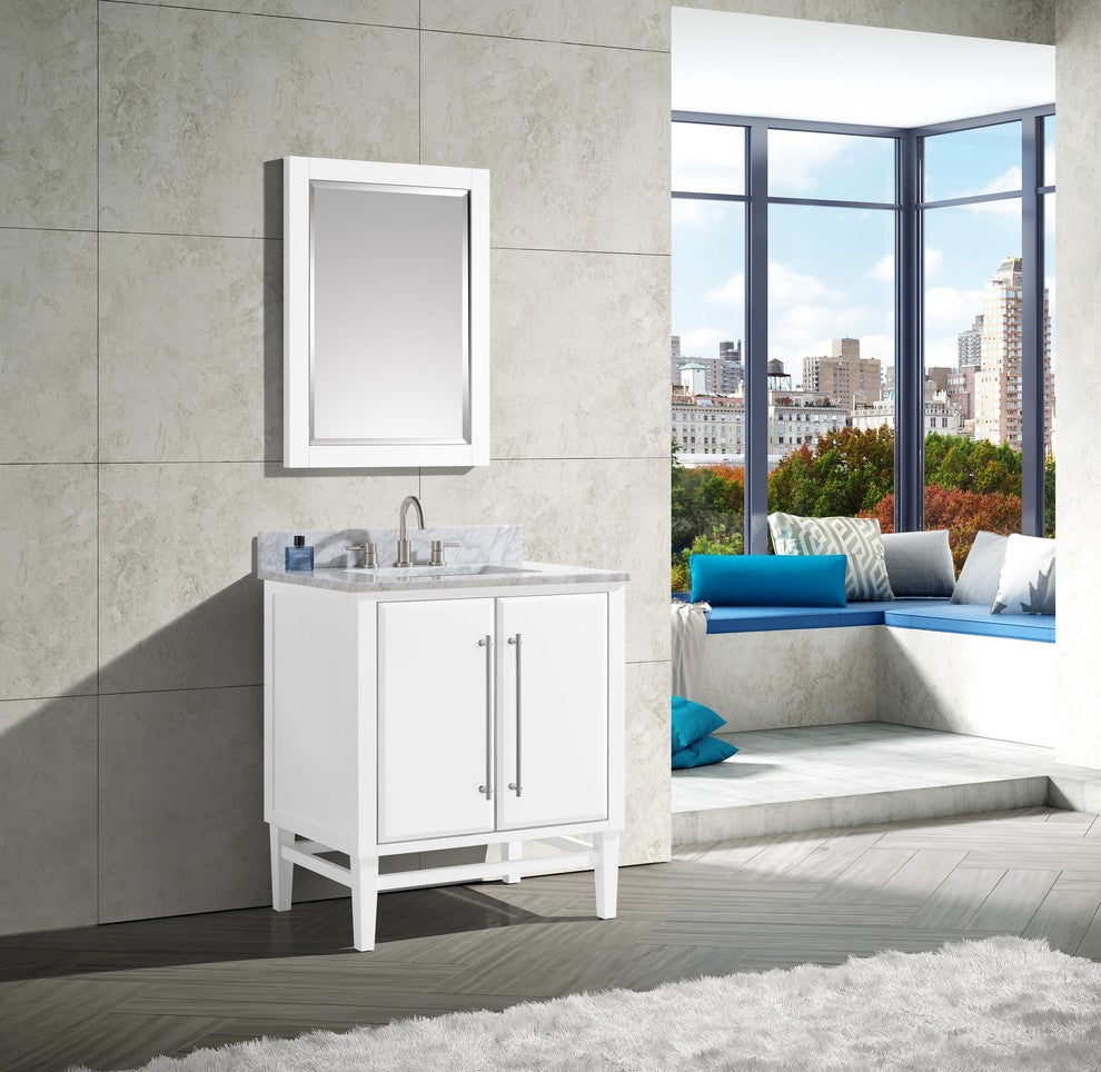 Mason 30" Vanity Only, White With Brushed Silver Hardware