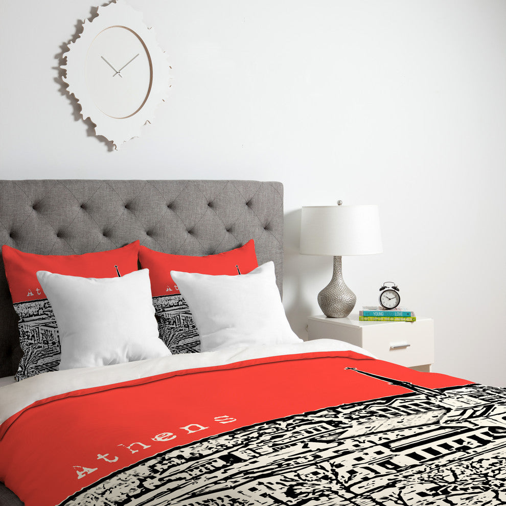 Deny Designs Bird Ave Athens Red Duvet Cover - Lightweight