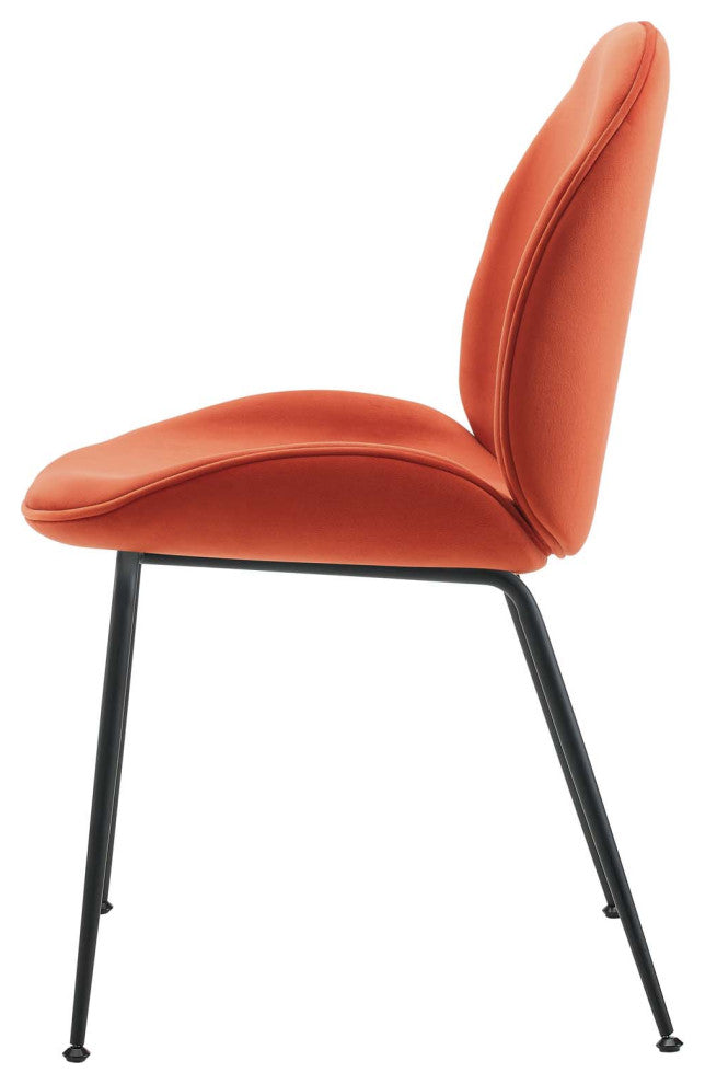 Side Dining Chair, Set of 2, Velvet, Metal, Orange, Modern, Bistro Restaurant