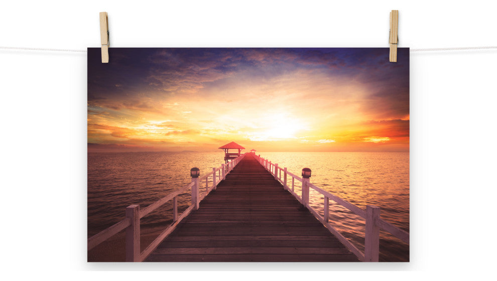Surreal Wooden Pier at Sunset Landscape Photo Loose Wall Art Prints, 12" X 18"
