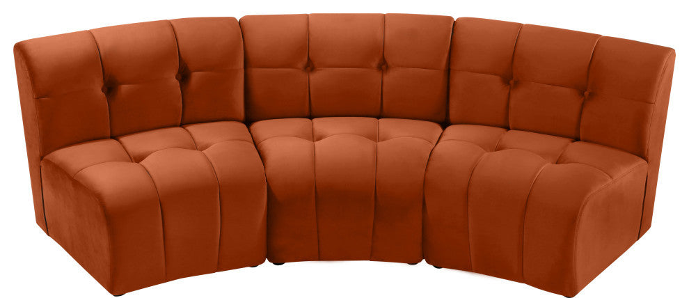 Limitless Velvet Upholstered 3-Piece Modular Sectional, Cognac
