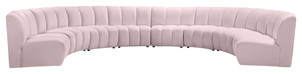 Infinity Channel Tufted Velvet Modular Chair, Pink, 8 Piece