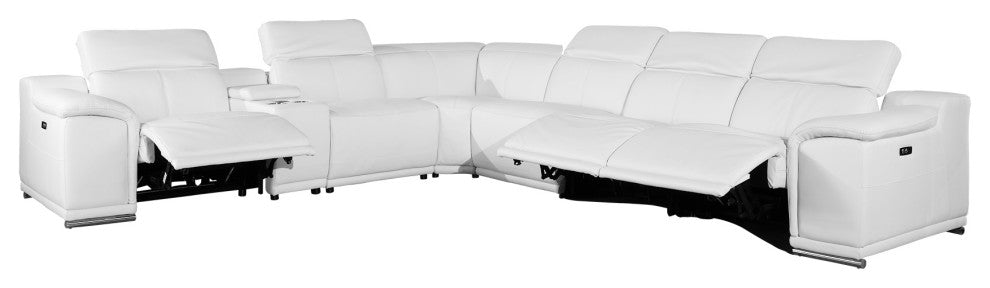 Federico 7-Piece L-Shaped Top Grain Italian Leather Sectional, White