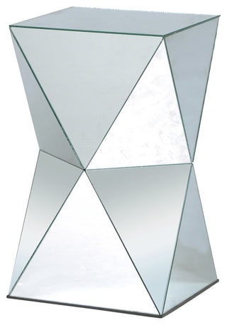 Pedestal table crafted in triangular mirror