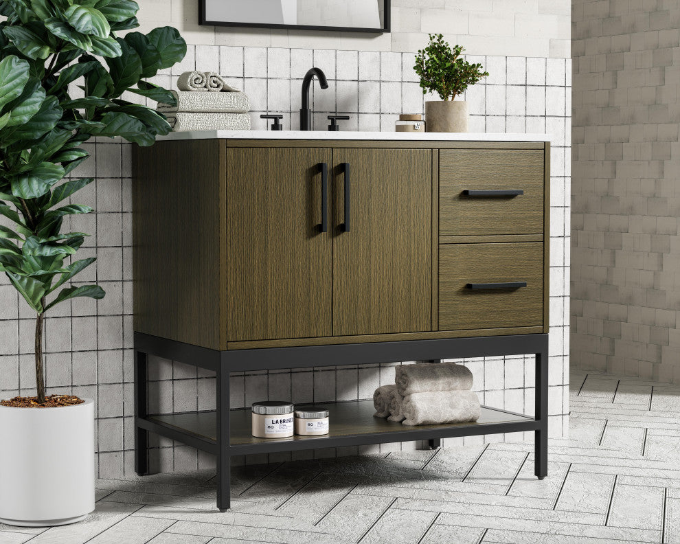 Home Living 36" Single Bathroom Vanity, Chestnut Brown