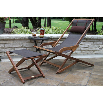 Byron Sling and Eucalyptus Folding Lounge Chair With Brown Pillow