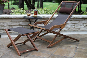 Byron Sling and Eucalyptus Folding Lounge Chair With Brown Pillow