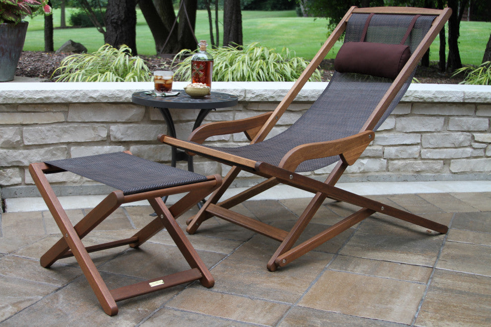 Byron Sling and Eucalyptus Folding Lounge Chair With Brown Pillow