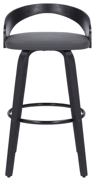 Sonia 26" Counter Height Swivel Grey Faux Leather and Black Wood Bar Stool