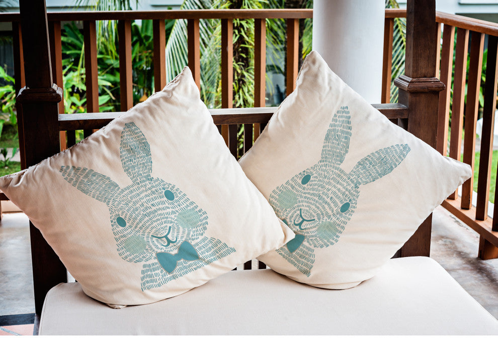 Monochrome Bunny Easter Indoor/Outdoor Throw Pillow, Explorer Blue, 20x20"