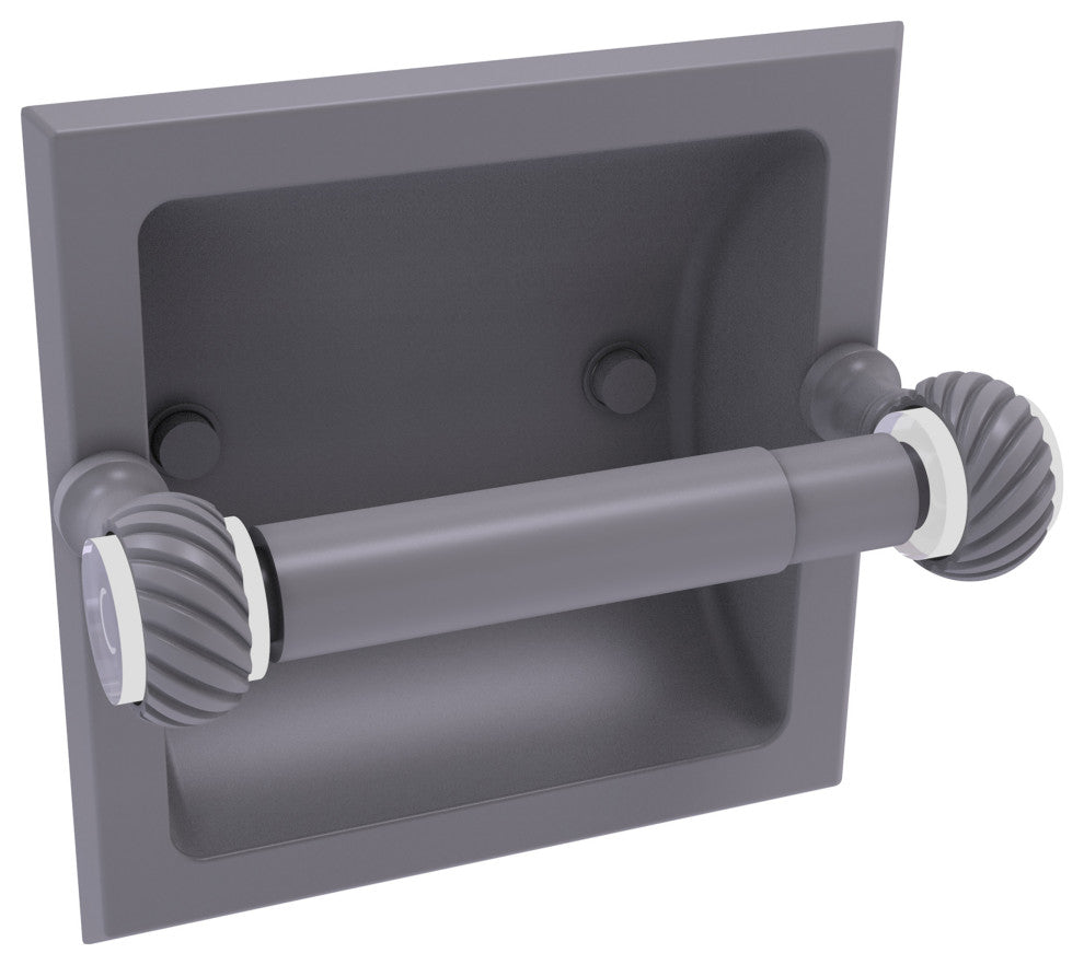 Pacific Grove Recessed Toilet Paper Holder with Twist Accent, Matte Gray