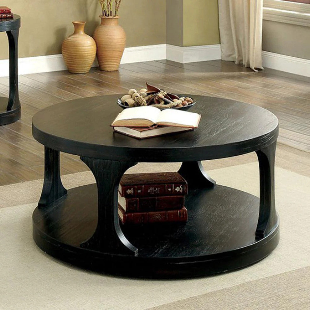 Benzara BM123823 Carrie Transitional Coffee Table, Antique Black
