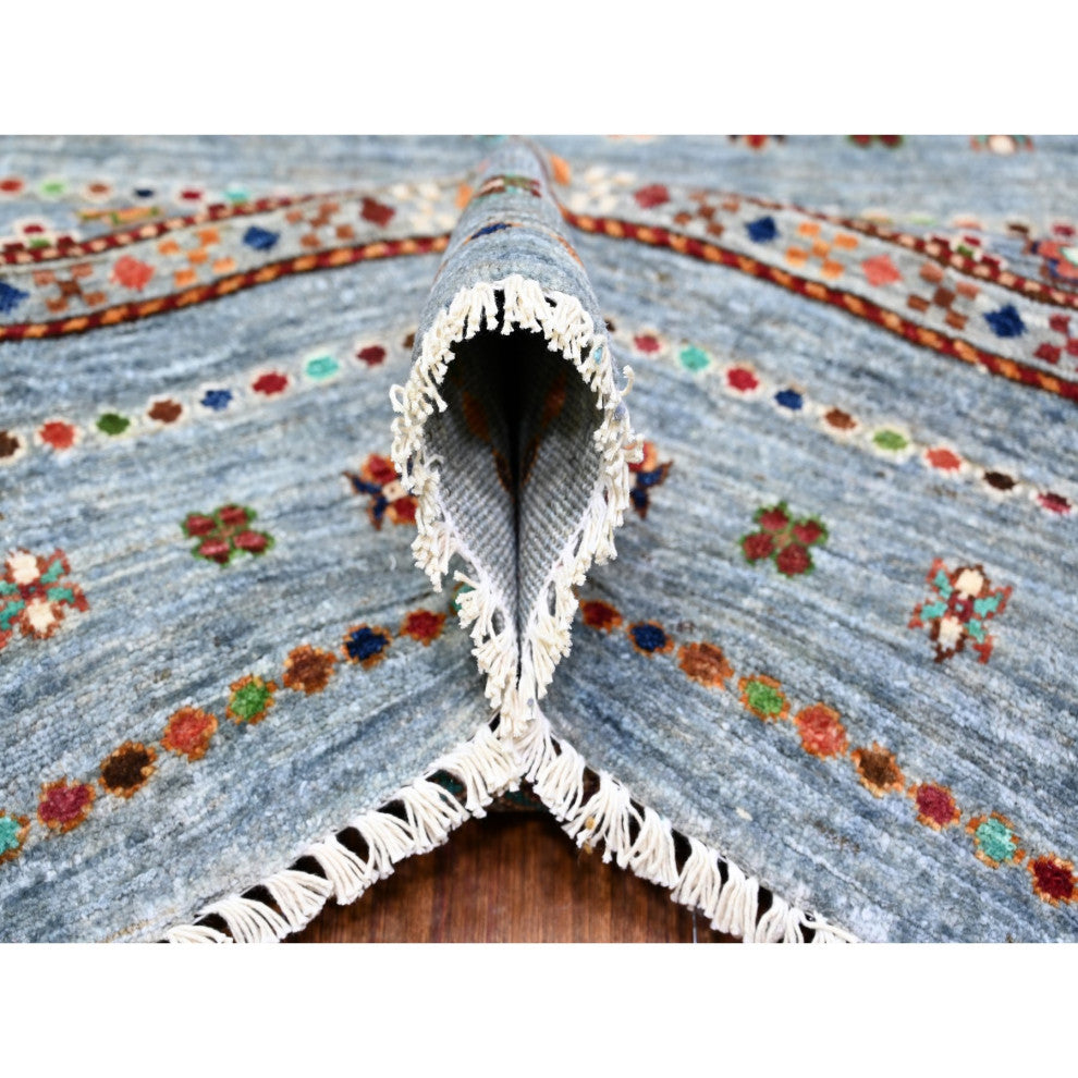 Blue Gray Super Kazak Khorjin Design Hand Knotted Wool Oriental Rug 8'2"x11'10"
