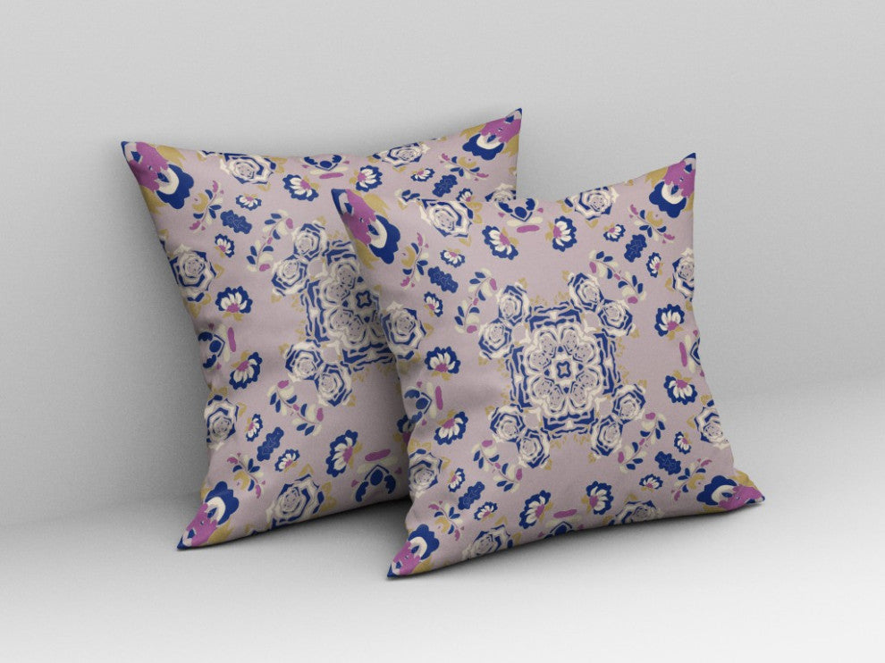 26" Lavender Blue Wreath Indoor Outdoor Zippered Throw Pillow