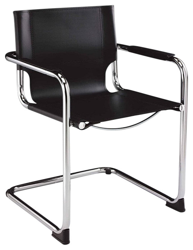 Black Leather Dining Chair Protective Coating, Chrome Legs Set of 2