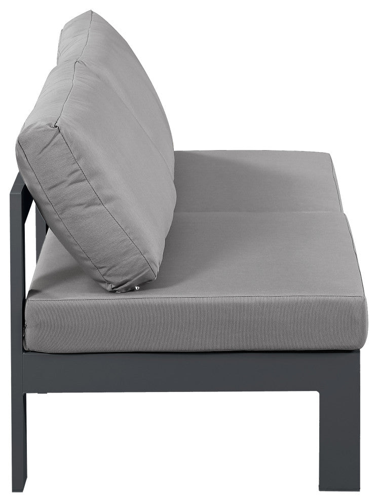 Nizuc Water Resistant Patio Modular Straight Sofa, Gray, 2-Piece: 2 Armless Chair, Dark Gray Aluminum Frame