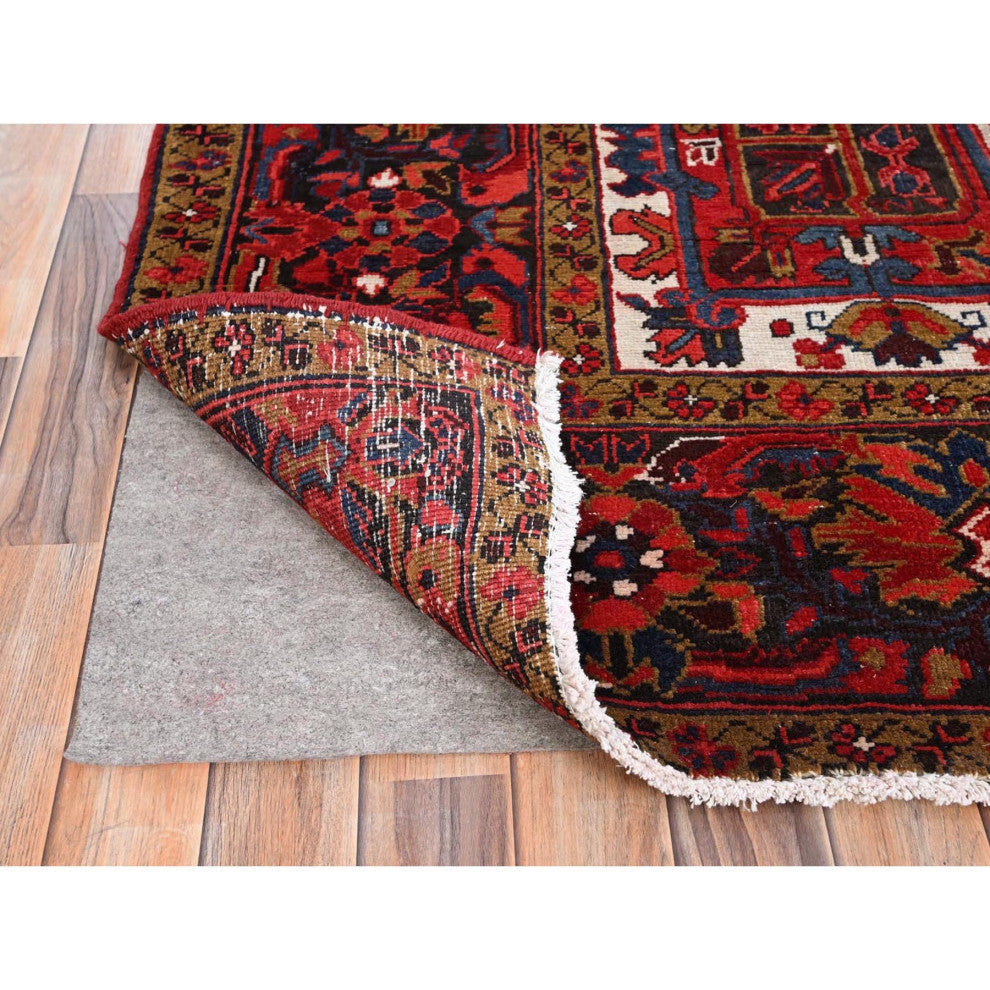 Barn Red Pure Wool Hand Knotted Vintage Persian Heriz Oriental Rug 8'2"x11'10"