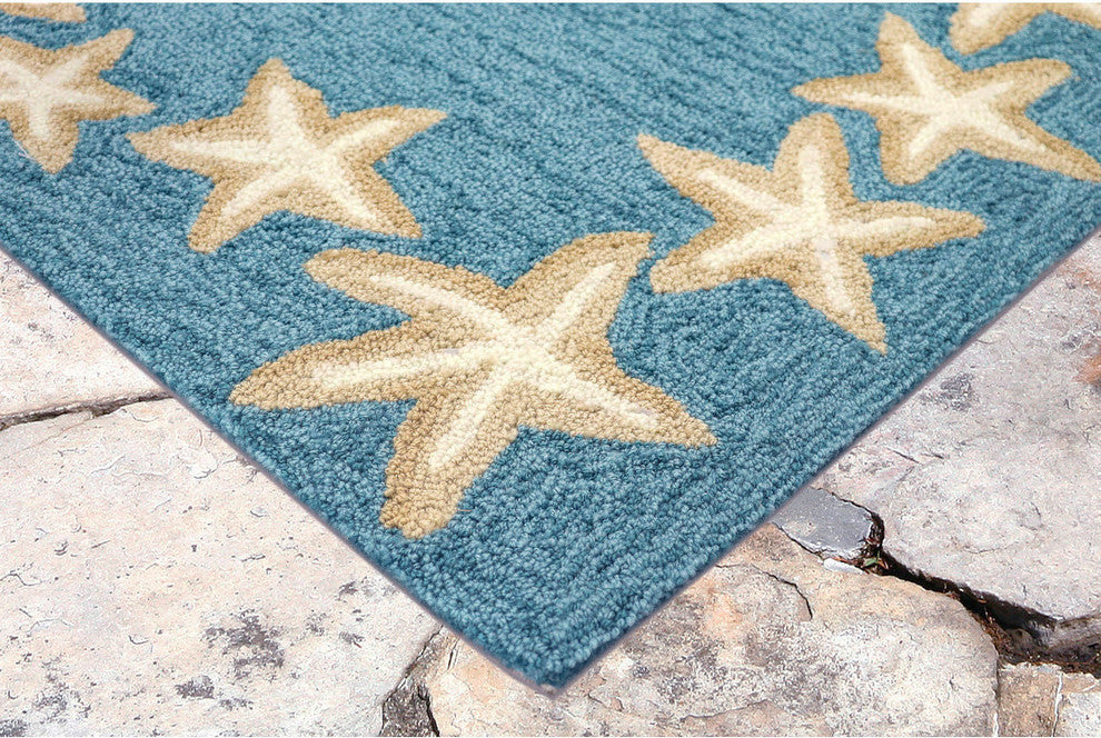Capri Starfish Border Indoor/Outdoor Rug Aqua, Aqua, 7'6"x9'6"