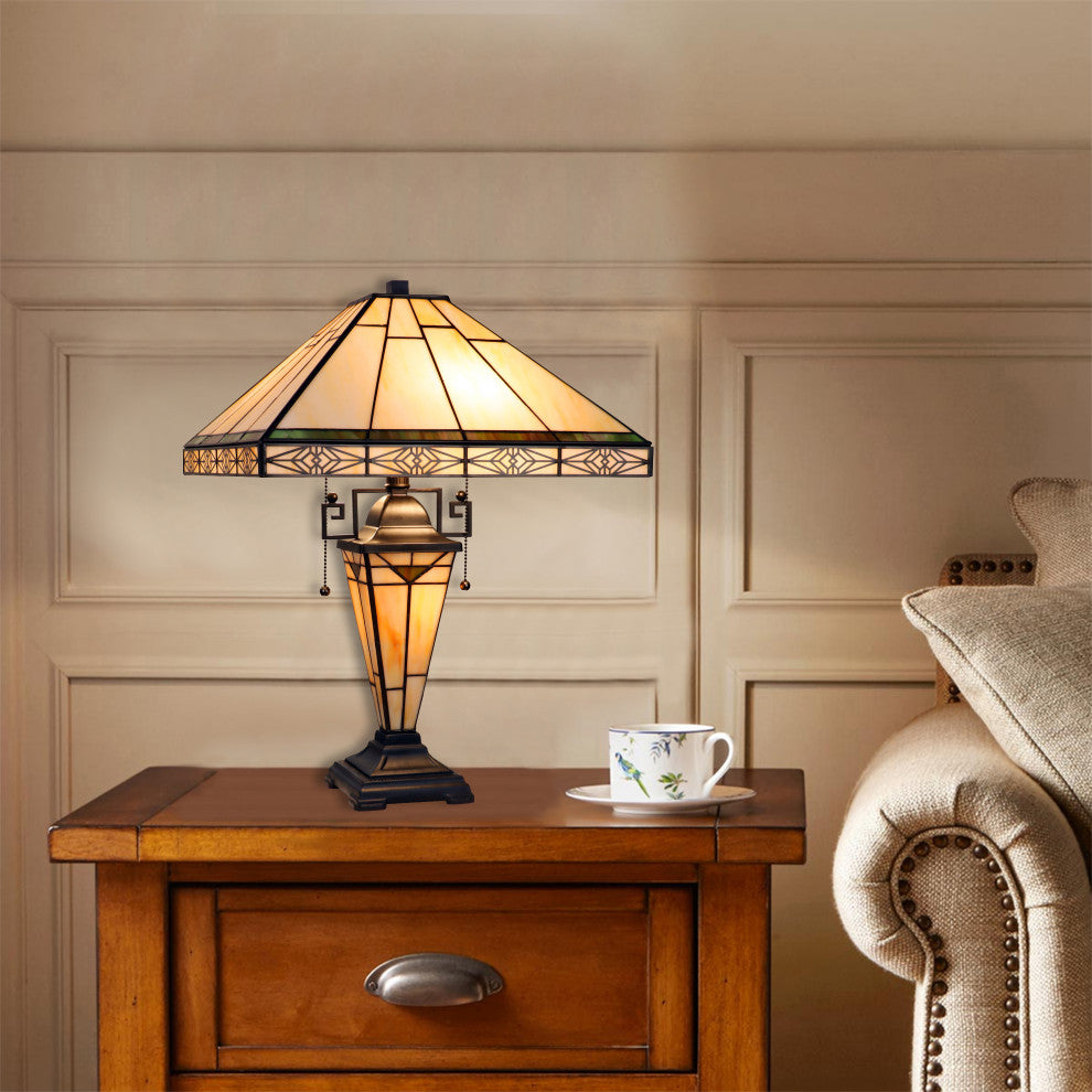 Theros Mission-Style 3-Light Double Lit Table Lamp 16" Shade