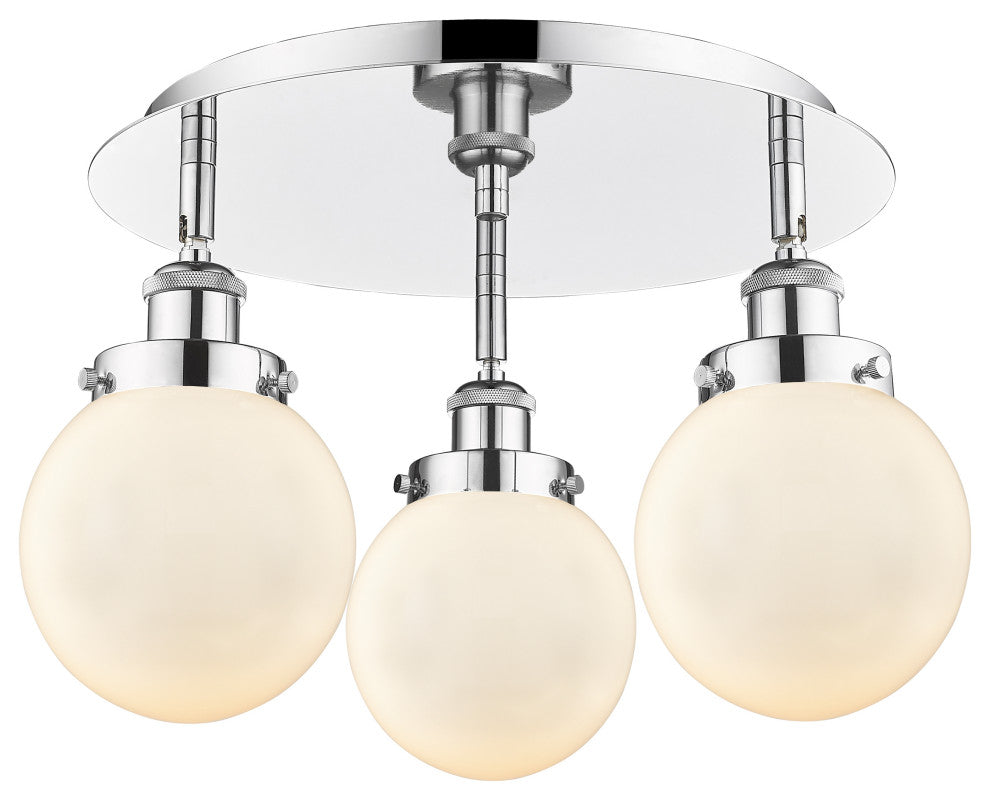 Beacon-3 Light 18" Flush Mount-Polished Chrome, Matte White Glass Shade