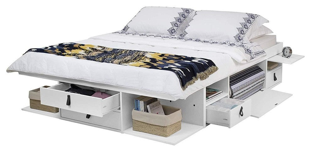 Memomad Bali Storage Platform Bed with Drawers (Queen Size, Off White)