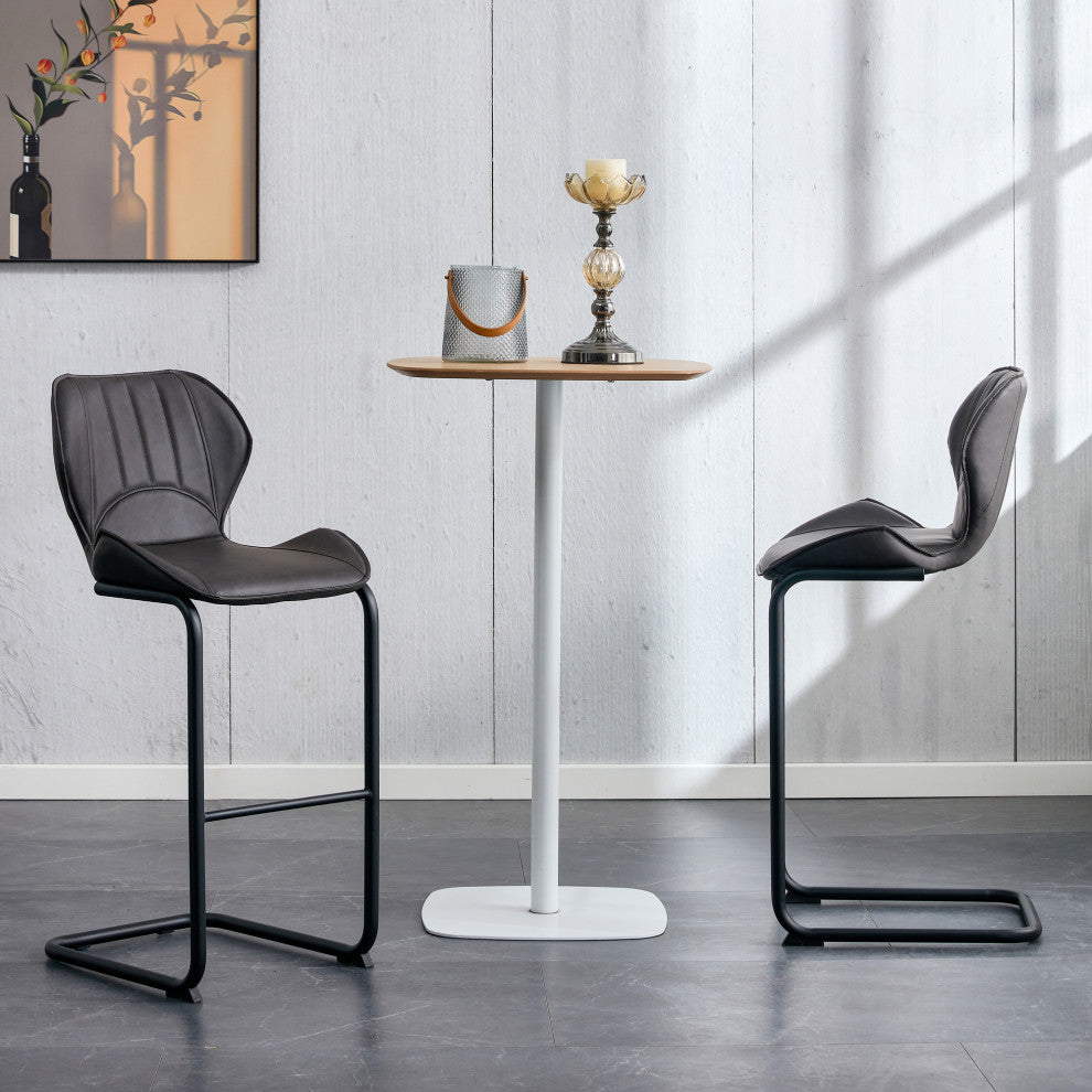 Modern PU 4 Bar chairs with Metal Legs for Dining,kitchen and Bar, Dark Brown