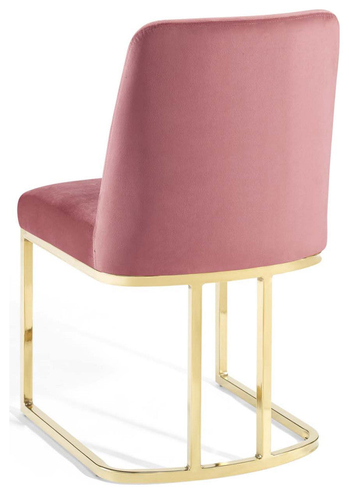 Side Dining Chair, Velvet, Metal, Gold Pink, Modern, Cafe Bistro Restaurant
