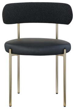 Beacon Dining Chair, Set of 2, Black, Vegan Leather and Boucle Fabric, Brushed Brass Finish