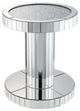 Round Wood and Glass End Table with Pedestal Base, Silver