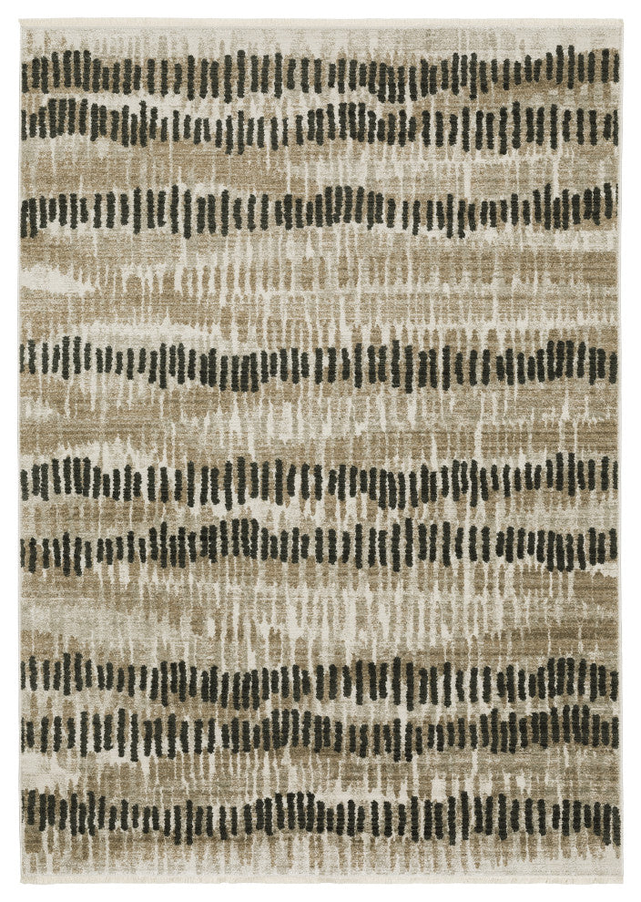 Banner Recycled P.E.T. Stripe Beige/Charcoal Fringed Area Rug, 6'7"x9'6"