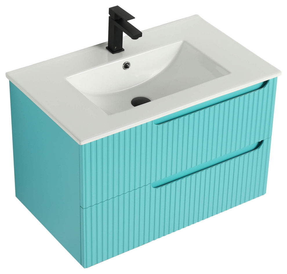 Citiscape Bath Vanity, Textured Drawer Fronts Sink Included, Tiffany Blue, 30"