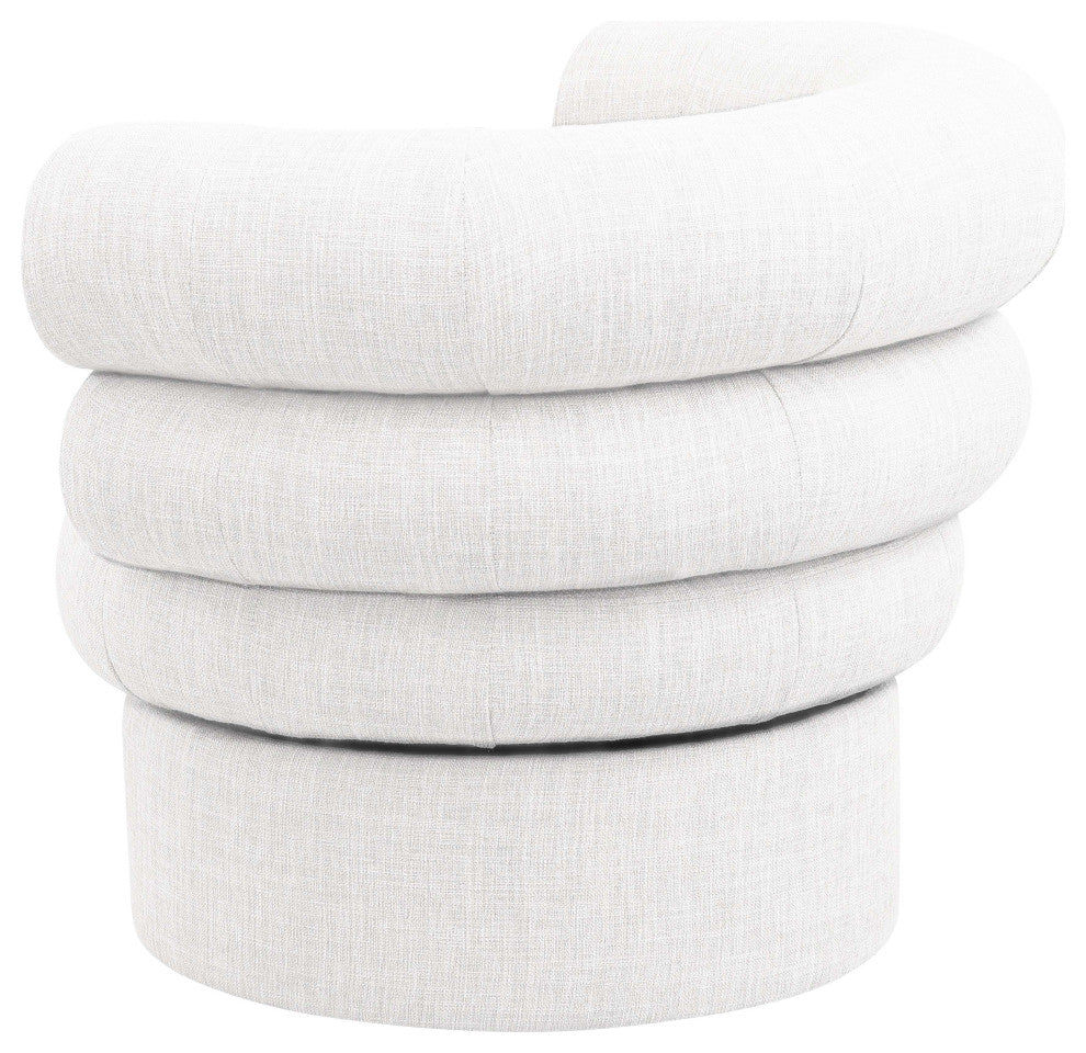 Valentina Linen Textured Fabric Upholstered Accent Swivel Chair, Cream