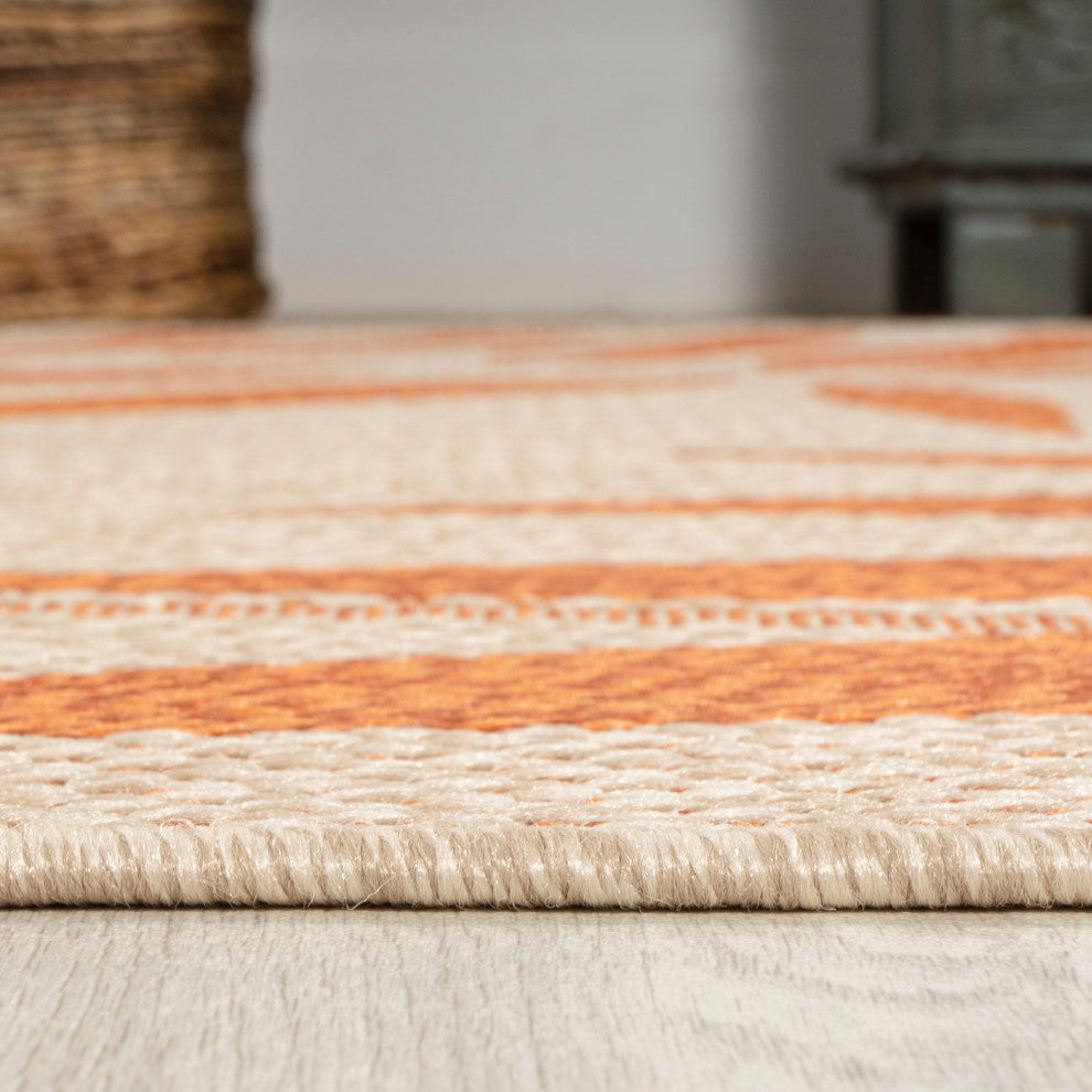 Havana Tropical Palm Leaf Indoor/Outdoor Area Rug, Cream/Orange, 4 X 6
