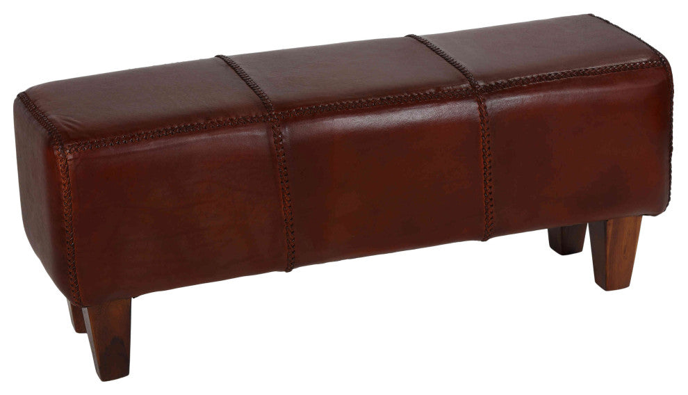 Bare Decor Morgan Large Bench Genuine 100% Leather, Brown