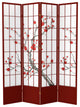 7' Tall Cherry Blossom Shoji Screen, Rosewood, 4 Panels