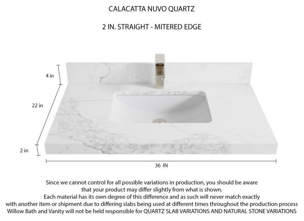 Elizabeth 36 Center Sink Bath Vanity in Dark Walnut Teak 2" Calacatta Nuvo