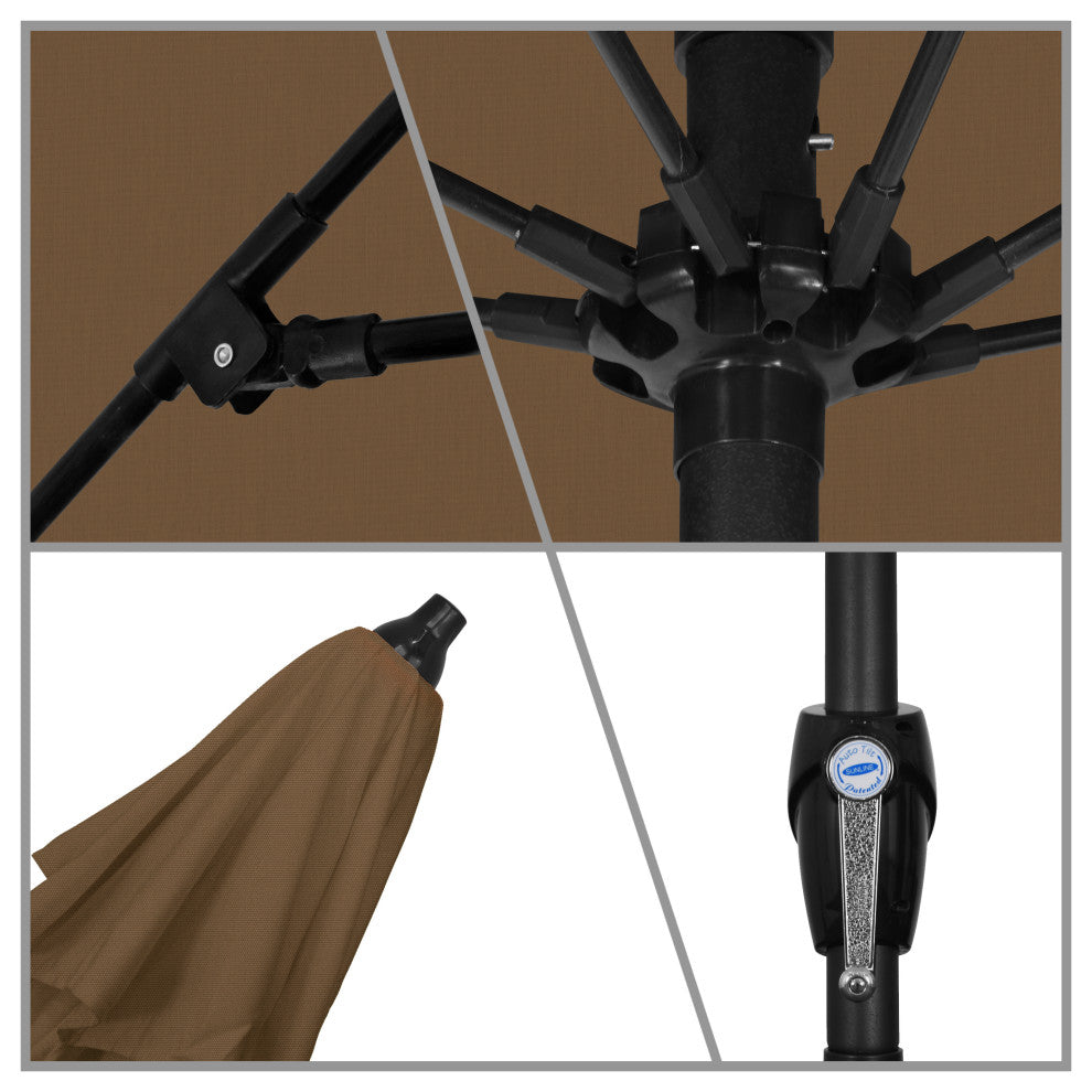 9' Bronze Auto-tilt Crank Lift Aluminum Umbrella, Olefin, Woven Sesame