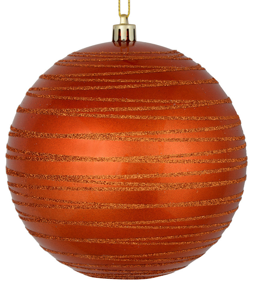 Vickerman N187618D 4" Burnished Orange Candy Finish Ball Ornament With Glitter