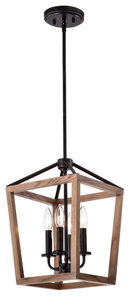 Ellen 4-light Antique Black Iron and Wood Cage Chandelier