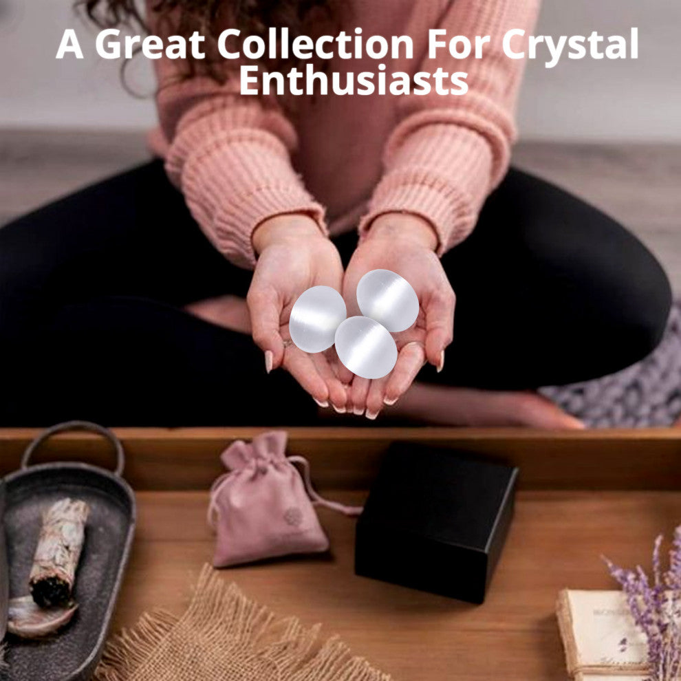 Himalayan Glow Selenite Palm Stone, High Energy Calming Effects, 3 Pack