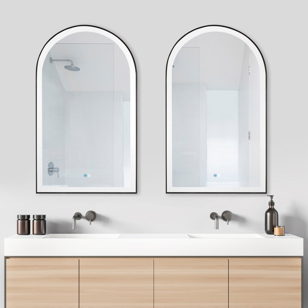 Estartit Oval LED Wall Mount Mirror, Brushed Black, 24" W X 40" H