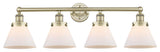 Large Cone 4-Light 35" Vanity Light, Antique Brass Finish, Matte White Shade