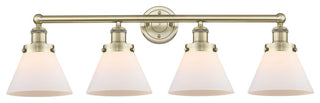 Large Cone 4-Light 35" Vanity Light, Antique Brass Finish, Matte White Shade
