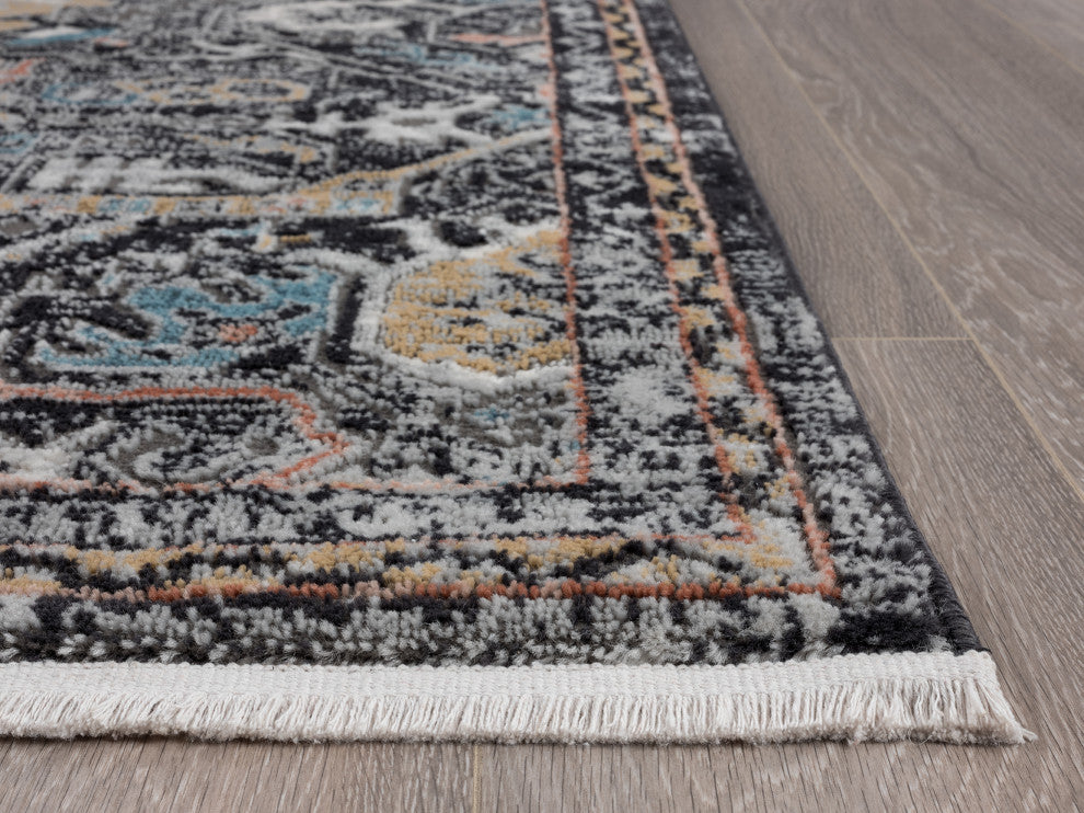 Abani Azure Collection AZR150A Black Faded Medallion Persian Area Rug