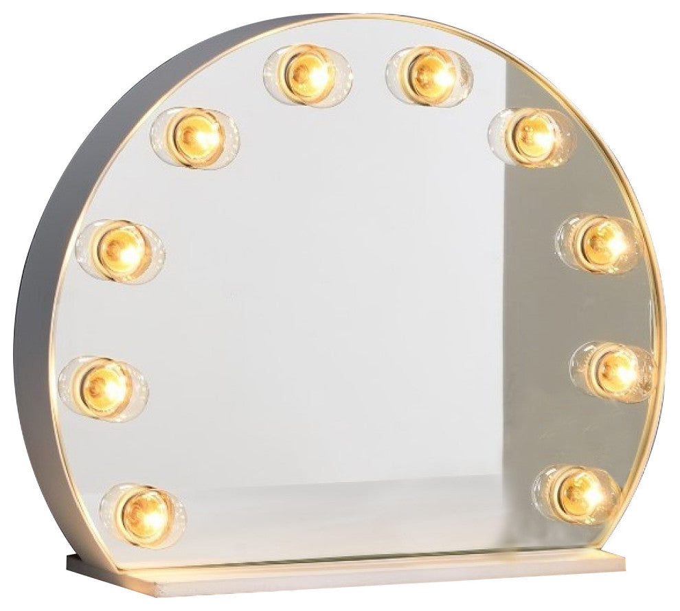Benzara BM274655 Round Accent Mirror With 10 Bulb Sockets & Glass Panel, Silver