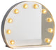 Benzara BM274655 Round Accent Mirror With 10 Bulb Sockets & Glass Panel, Silver