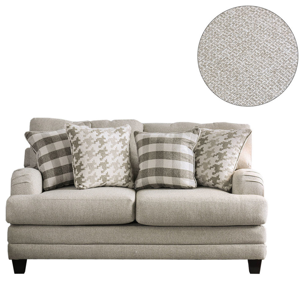 Linen-Like Fabric Loveseat with S-shaped armrest Design, Light Gray