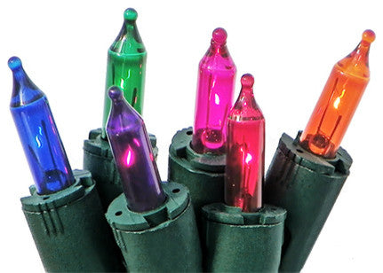 Set of 100 Multi-Color Perm-O-Snap Mini Christmas Lights 6" Spacing, Green Wire
